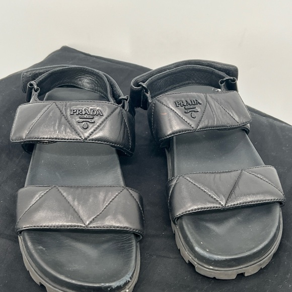 Prada Men’s Leather Slingback Platform Logo Two Strap Sandals EUR Size 38 - Picture 12 of 12